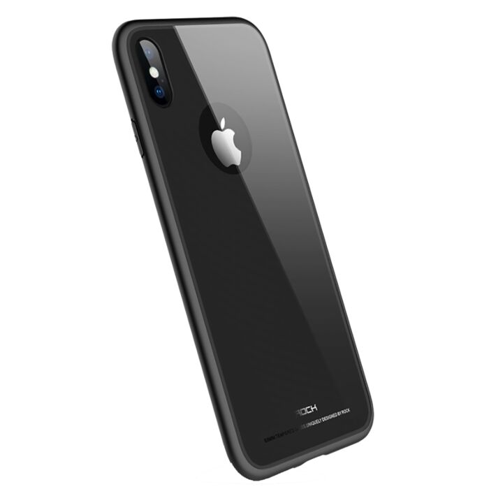 Rock Shockproof Bumper Case with Tempered Glass Back Panel for iPhone X